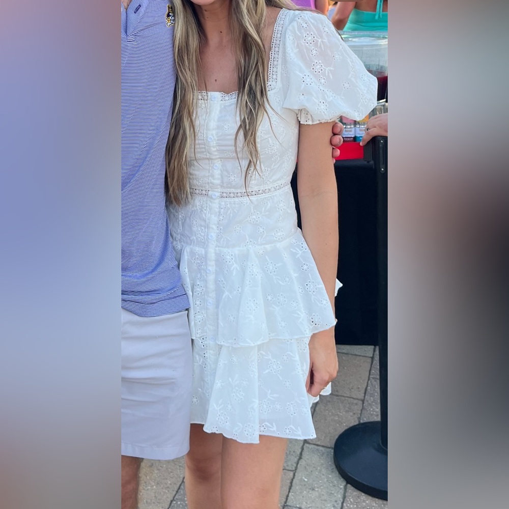 White Eyelet Puff Sleeve Dress - Picture 3 of 3